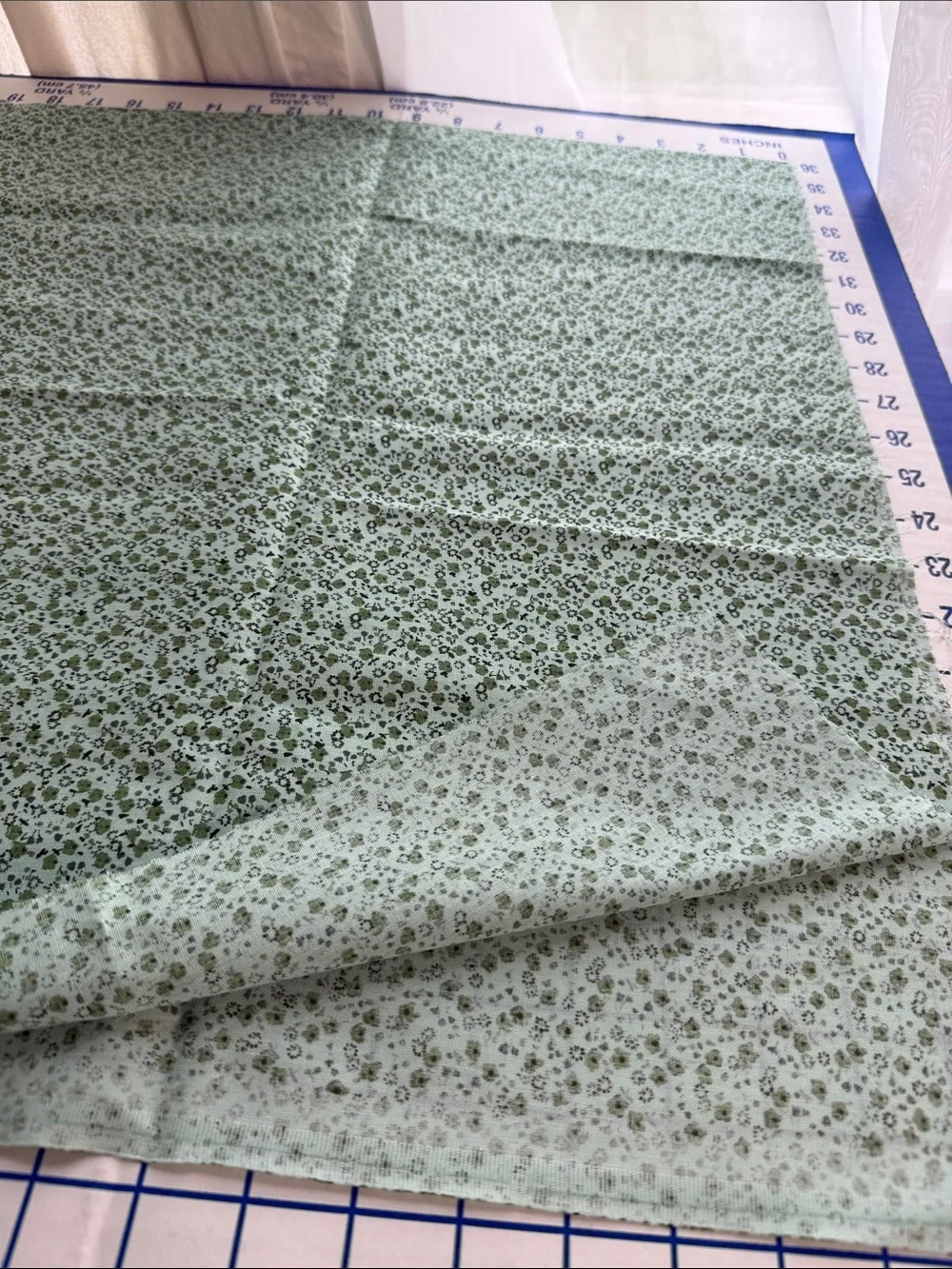Vintage 1970s Tiny Floral Calico Fabric Mint Olive Black Cotton Blend 1 Yard